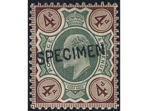 Britain. Michel 109 ★, 1902 King Edward VII 4 d brown/green perf 14, watermark crown. With SPECIMEN overprint. EUR 300