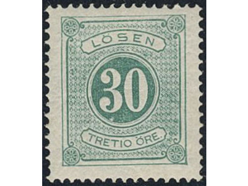 Sweden. Postage due Facit L8b1 ★, 30 öre green, perf 14. Superb quality, almost **. SEK 1400 ++