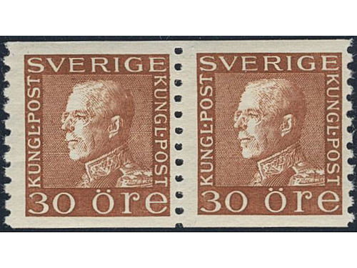 Sweden. Facit 186f ★★, 30 öre brown, white paper. An excellent pair. SEK 12000
