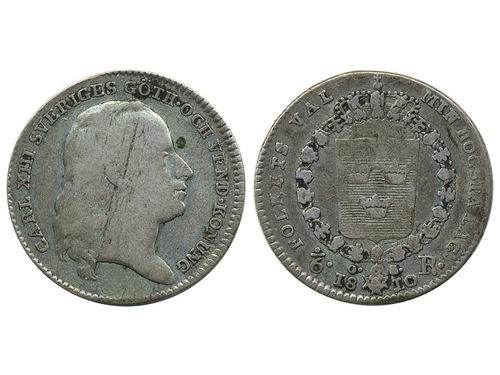 Coins, Sweden. Karl XIII, SM 20, 1/6 riksdaler 1810. 6.07 g. Stockholm. SMB 11. 1?/1.