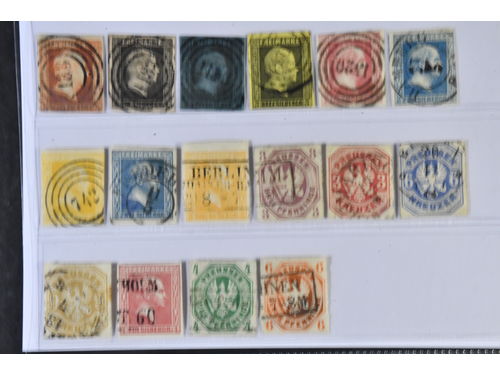 Germany, Prussia. Used 1850–1867. All different, e.g. Mi 1-4, 6-8, 11-12, 19, 24-26. Mostly good quality. Mi € 596 (16)