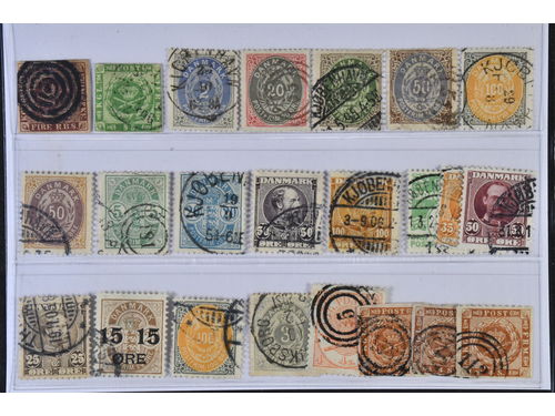 Denmark. Used 1851–1926. All different, e.g. F 2, 5, 20, 34-37, 44, 50, 52, 67-68. Mostly good quality. F SEK 7015 (23)