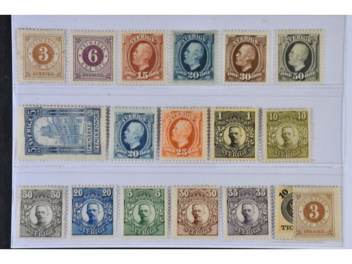 Sweden. ★ 1877–1919. All different, e.g. F 28, 44, 55-56, 58-59, 65-67, 77, 90-91. Mostly good quality. F SEK 7410 (18)