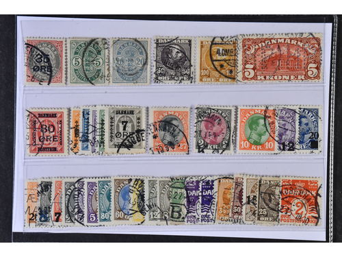 Denmark. Used 1904–1928. All different, e.g. F 48, 50, 52, 67-68, 120, 123, 125, 144, 162, 164. Mostly good quality. F SEK 8430 (36)