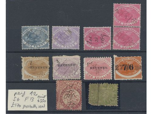 Australia, Tasmania. Used. Small group fiscals including SG F13 fiscally used. Also F8 in very bad condition.