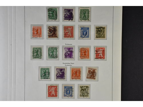 Germany, Soviet zone. Collection used 1945-49 on 22 Leuchtturm leaves. Appealing and with many better stamps e.g. nice Meklemburg-Vorpommern, good Saxony, Thuringen with s/s 1x VI with cert, s/s 2t elevated sign Zierer BPP (creased corner, EUR 3300), Thuringen reconstruction s/s, nice Western Saxony with watermark varieties, Leipziger s/s signed, Goethe s/s etc. Fine quality.