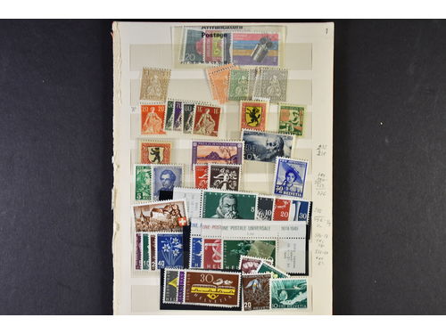 EUROPE. Lot mostly ★★. Nice selection incl Swiss medium priced stamps/sets and some face value, Spain, two Finnish Red-Cross FDCs from 1950's and last but not least the Portugal NATO set from early 1950's.