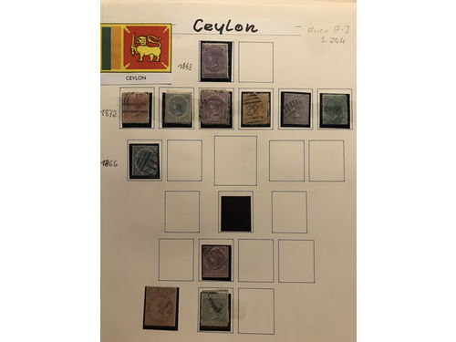 Ceylon. Mostly used. Collection 1863-1966 on leaves incl. dupl. Containing some Officials and few unused stamps. (>250)