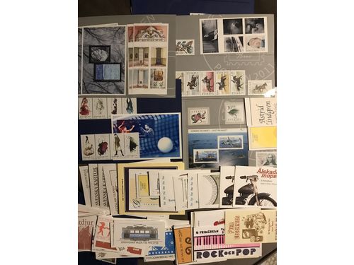 Sweden. Face value. Box with booklets and stamps 1990s–2000s. Face value approx. 3500.