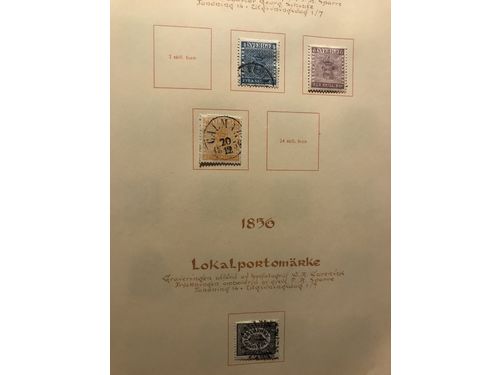 Sweden. ★/⊙. Collection 1855–1978 in three Estett albums. Mainly used up to GV Medallion incl. 4 and 8-skill, both local stamps, cpl. Coat-of Arms, F15, nice Circle types, officials and postage due stamps incl. dupl./shades, F3E*, cpl. Landstorm, Congress and UPU */o, a specialized section coil stamps, etc. Mainly * from 1940. Early part somewhat mixed quality. Please see a selection of scans at www.philea.se. Approx. 7 kg.