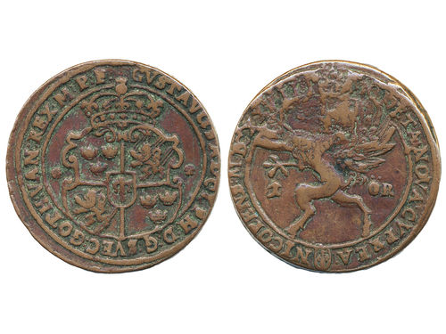 Coins, Sweden. Gustav II Adolf, SM 184, 1 öre 1628. 31.83 g. Nyköping. SMB 266. 1/1+.