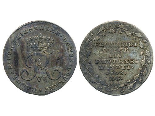 Coins, Denmark. Frederik VI, Sieg 7, 1/6 rigsdaler 1808. 4.82 g. Hede 6. 1+/01.