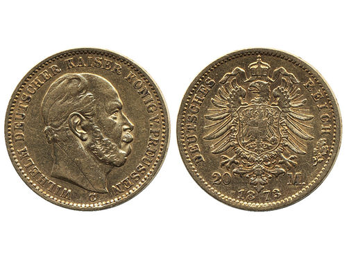 Coins, Germany, Prussia. KM 501, 20 Mark 1873 C. VF.