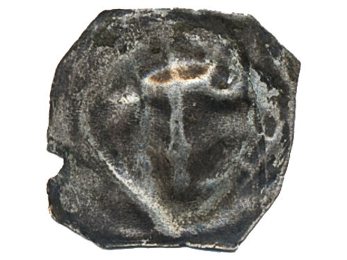 Coins, Norway. Schieve XI:34-35, 1 penning ND (1200-1300). 0.14 g. Bracteate from civil war period. Rare. 1+.