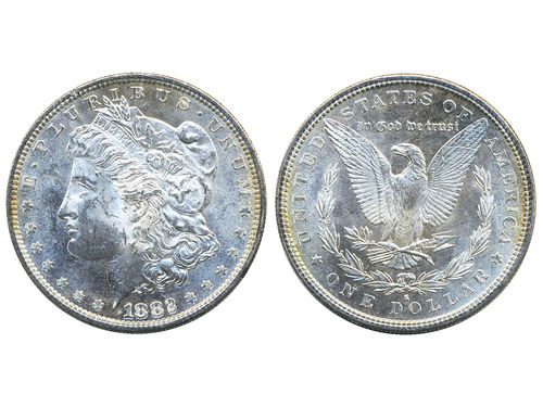 Coins, U.S.A. KM 110, 1 dollar 1882 S. Beautiful example with some contact marks. UNC.