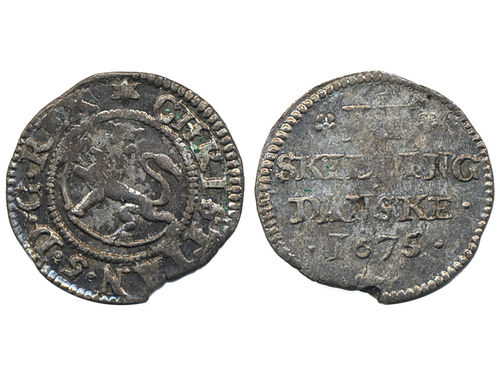 Coins, Norway. Christian V, NM 144, 2 skilling 1675. 1.06 g. Small edge irregularity. Lustrous and well struck with lustre. 01.