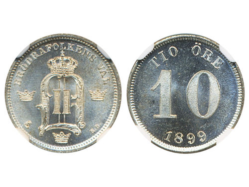 Coins, Sweden. Oskar II, MIS II.16, 10 öre 1899. Graded by NGC as MS66. SM 126. 0.