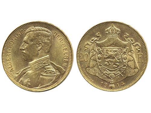Coins, Belgium. Albert I, KM 79, 20 francs 1914. 6.47 g. XF-UNC. Mintage: 125000.