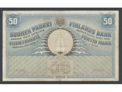 Banknotes, Finland. Pick 12a, 50 markkaa 1909. 1976597. 1.