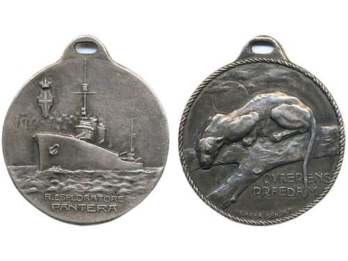 Medals, non-regal, Italy. Silver medal, 23 mm, 6.01 g. Commemorative medal with loop in memory of the Italian destroyer Pantera 1924–1941, sunk in 1941. By the medal maker Ferrea in Genova. VF.