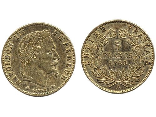 Coins, France. Second Empire, KM 803, 5 francs 1868 A. VF.