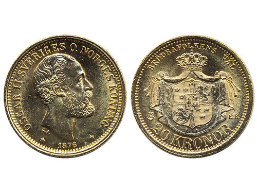 Coins, Sweden. Oskar II, MIS II.1, 20 kronor 1876. SM 5. 01.