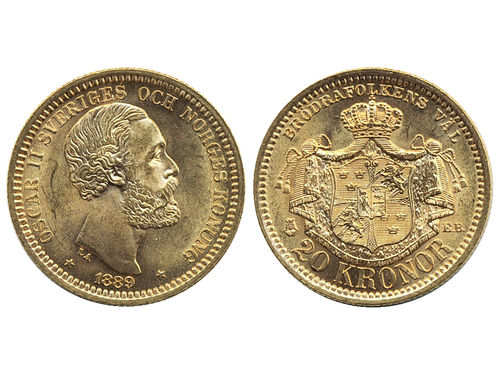 Coins, Sweden. Oskar II, MIS III.10, 20 kronor 1889. SM 16. 01.