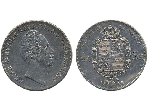 Coins, Sweden. Oskar I, SM 40, ¼ riksdaler specie 1846. Scrapes on portrait. SMB 23. 1+.