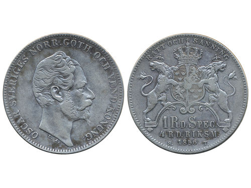 Coins, Sweden. Oskar I, SM 56b, 4 riksdaler riksmynt 1856. SMB 46. 1/1+.