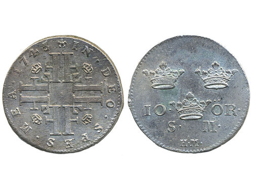 Coins, Sweden. Fredrik I, SM 129, 10 öre 1745/4. 6.93 g. Stockholm. Lustrous example. SMB 117. 01.