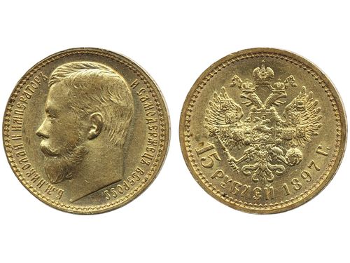 Coins, Russia. Nicholas II, KM Y#65, 2, 15 roubles 1897. 12.90 g. VF-XF.