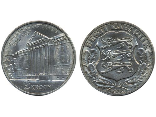 Coins, Estonia. KM 13, 2 Krooni 1932. University of Tartu. 01.