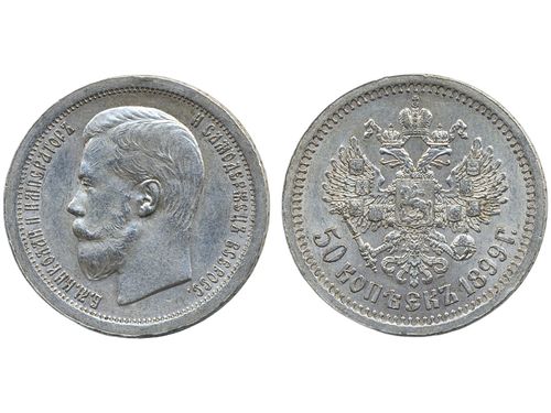 Coins, Russia. Nicholas II, KM 58.2, 50 kopeks 1899. Paris mint. VF-XF.