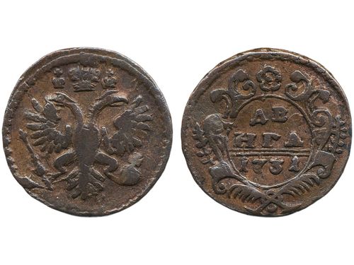 Coins, Russia. Anna, KM 188, Denga 1731. 7.37 g. High quality for the type. VF-XF.