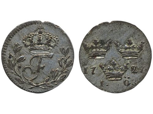 Coins, Sweden. Fredrik I, SM 164, 1 öre 1727. 1.23 g. Stockholm. SMB 173. 01.