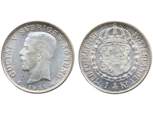 Coins, Sweden. Gustav V, MIS I.28, 1 krona 1942. 01/0.