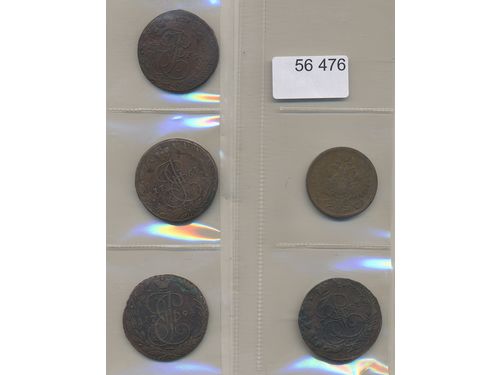Coins, Russia. Lot. 5 kopeks 1764, 1775, 1787, 1794 and 1857. Five pcs in total. F-VF.