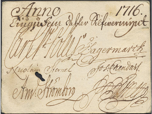 Banknotes, Sweden. 1716. Tiugufem Daler Silfermynt. Kontributionsverket. Six signatures and corresponding white embossing. Internal hole. DSS 6. 1.