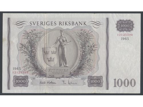 Banknotes, Sweden. SF X8 4, X9 2, Lot. 1000 kronor. 1965 (12125598), 1973 (25238620). SF 4, 2. In total two pcs. 1-1+.