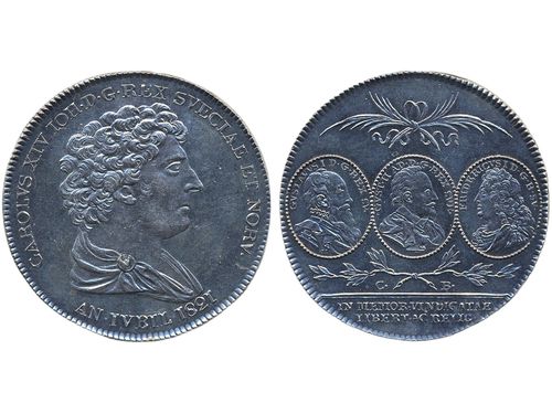 Coins, Sweden. Karl XIV Johan, SM 43, 1 riksdaler 1821. 29.44 g. Stockholm. Cleaned. 1+.