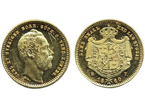 Coins, Sweden. Karl XV, SM 1, 1 dukat 1860. Scratches. 01.