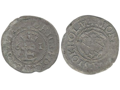 Coins, Sweden. Erik XIV, SM 36, ½ öre 1561. 1.36 g. Stockholm. With some lustre, corrosion. 1+/01.