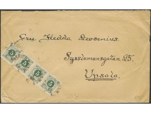 Sweden. Facit 43 on cover, 4×5 öre in strip of four on cover sent from STOCKHOLM 6.7.1888 to UPPSALA 6.7.1888.