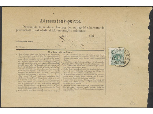 Sweden. Postage due Facit L18 on cover, 30 öre on address card for parcel sent unpaid from MALMÖ PAKET 10.10.1880 to STOCKHOLM PAKET STADEN 11.10.1880.
