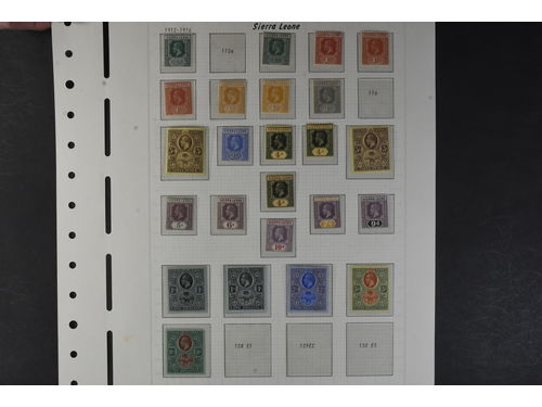 Sierra Leone. Collection ★ 1896–1961 on leaves. QV 1896 to 2s, KEVII incl.1s, KGV 1912 to 5s and 10s with small perf. fault. KGV 1932 set (13), Wilbeforce set up to 2s. KGVI 1938 complete set (16), 1956 complete set (15) incl. perf. varities and shade. Please see a selection of scans at www.philea.se. Good quality. (100+)