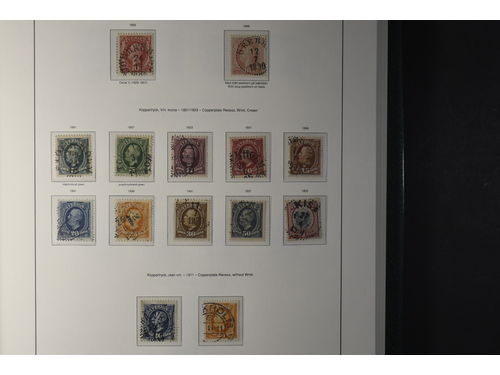 Sweden. Collection mostly used 1855–2003 in three Leuchtturm album and cassettes with stamp mounts. Stamps from 1885–1983 e.g. 1924 year sets cpl. and BC/CB-pairs. No official or postage due stamps. Fine quality. Approx. 8&nbsp;kg.