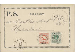 Sweden. Facit 43, 46 on cover, 5+20 öre on beautiful PS card used for address change of …