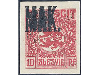 Denmark Schleswig. Facit 4 or Scott 4 (★) , 1920 Lion and Landscape 10 pf red …