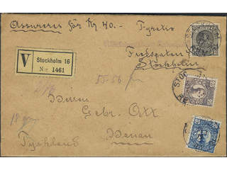 Sweden. Facit 71, 85, 86 cover , 1+20+25 öre on insured cover sent from STOCKHOLM 1 …