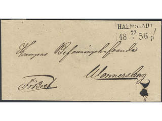 Sweden. N county. HALMSTAD 23.6.1856, rectangular postmark. Type 4 on cover sent during …